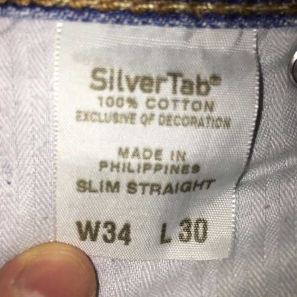 SilverTab Mens 34x30 Distressed Embroidered Flap Pocket Light Wash Straight Jean - Picture 9 of 12